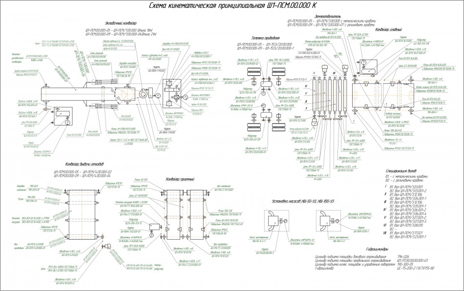 Схема кинематическая принципиальная буртоукладчика типа "Ш1-ПСМ"